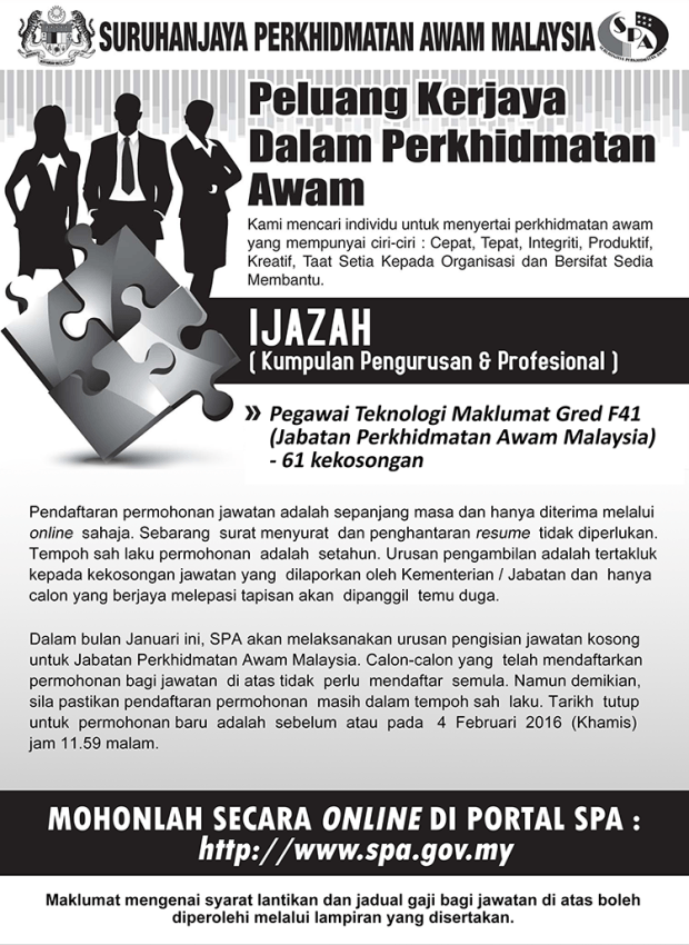 Jawatan Kosong Pegawai Teknologi Maklumat F41