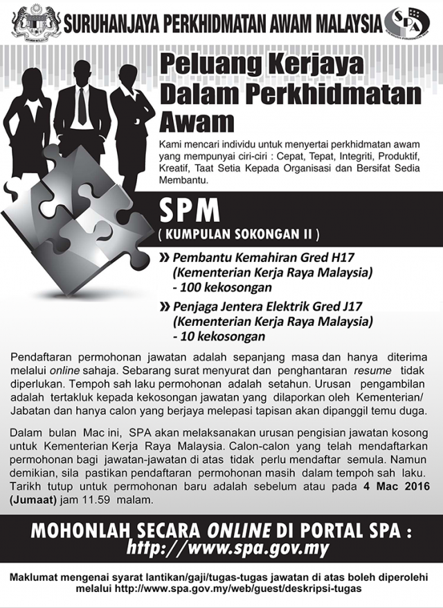 Kementerian Kerja Raya Malaysia (100 Kekosongan) 2016