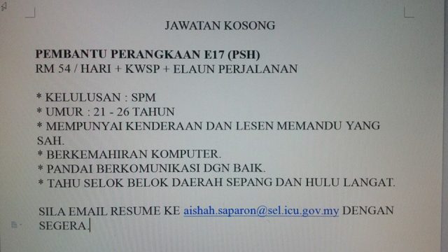 Pembantu Perangkaan E17 Selangor