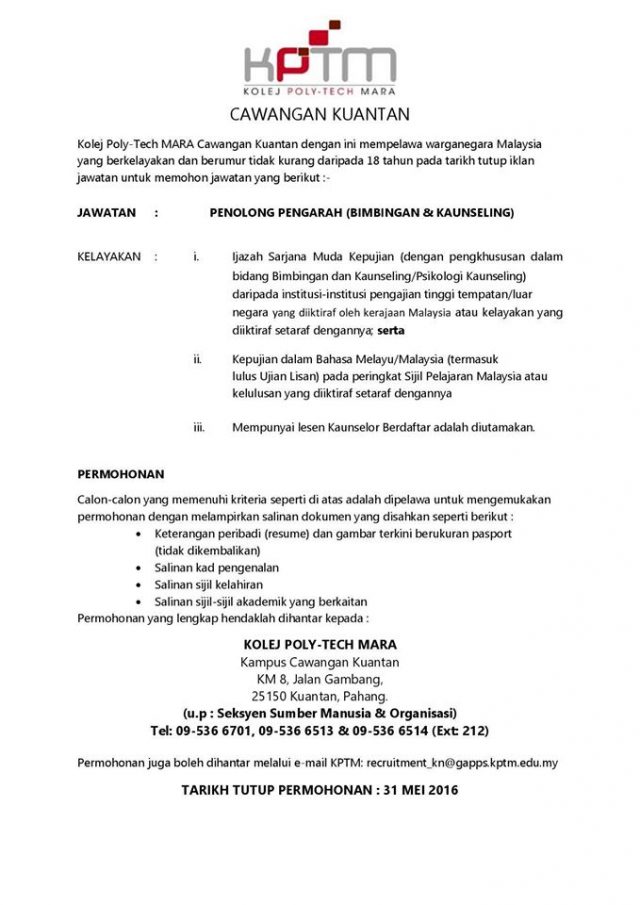 Kerja Kolej Poly-Tech Mara (KPTM)