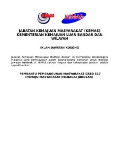 Iklan Jawatan Kosong Jabatan Kemajuan Masyarakat (KEMAS)