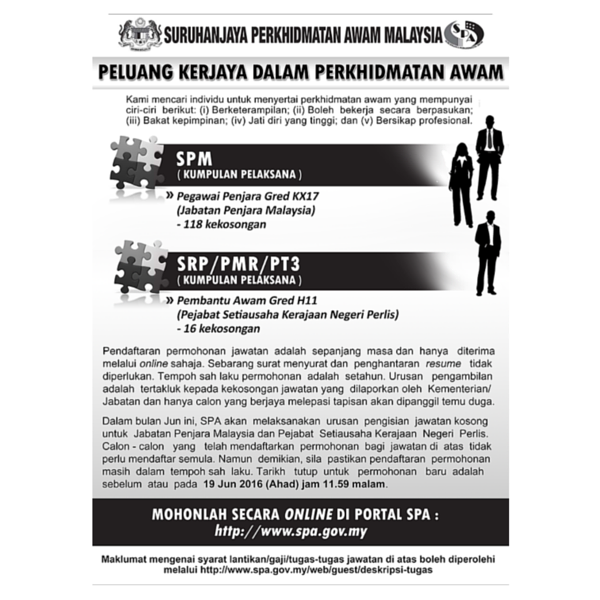 Iklan Jawatan Kosong Suruhanjaya Perkhidmatan Awam Malaysia (SPA)