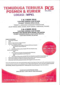 Iklan Temuduga Temuduga Terbuka POSMEN & KURIER Kelantan