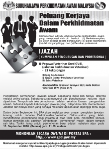 Iklan Jawatan Kosong Pegawai Veterinar GV41 SPA