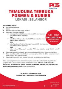 Temuduga Terbuka Pos Malaysia Berhad ~ Jawatan Posmen & Kurier