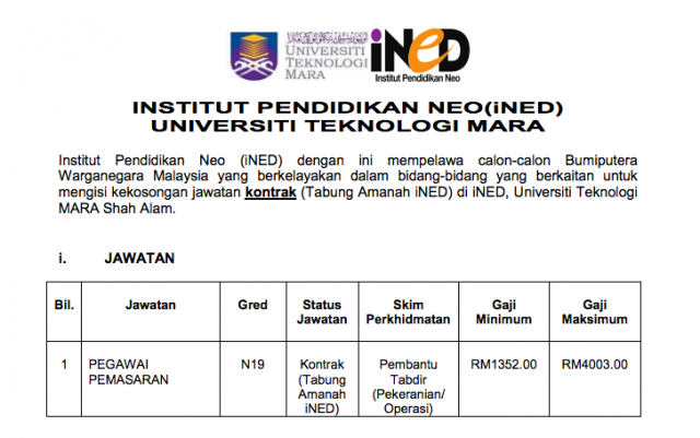 Pegawai Pemasaran N19 di Institut Pendidikan Neo (iNED), UITM
