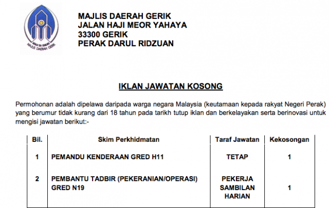 Majlis Daerah Gerik ~ Pelbagai Kekosongan Baru