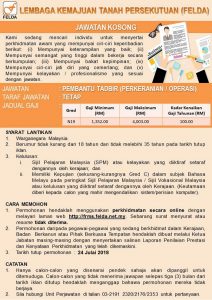 Iklan Jawatan Kosong FELDA (Lembaga Kemajuan Tanah Persekutuan)