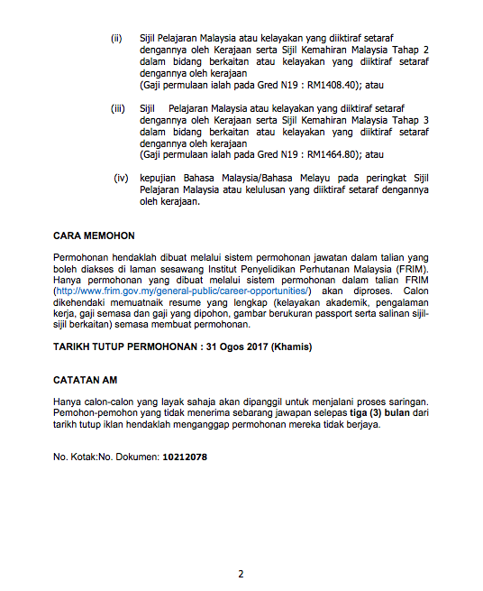 Iklan Jawatan Kosong FRIM Terkini