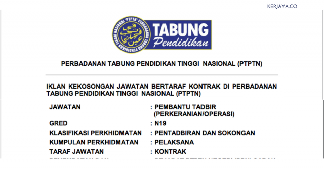 Permohonan Jawatan Pembantu Tadbir Gred N19 (PTPTN)