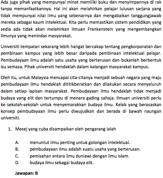 Contoh Soalan Seksyen C Pemahaman Bahasa Melayu dan Inggeris