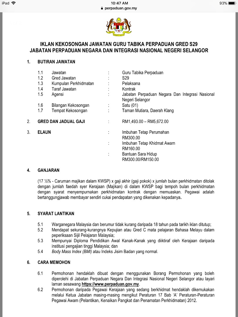 Iklan Jawatan Kosong Guru Tabika Perpaduan 2018