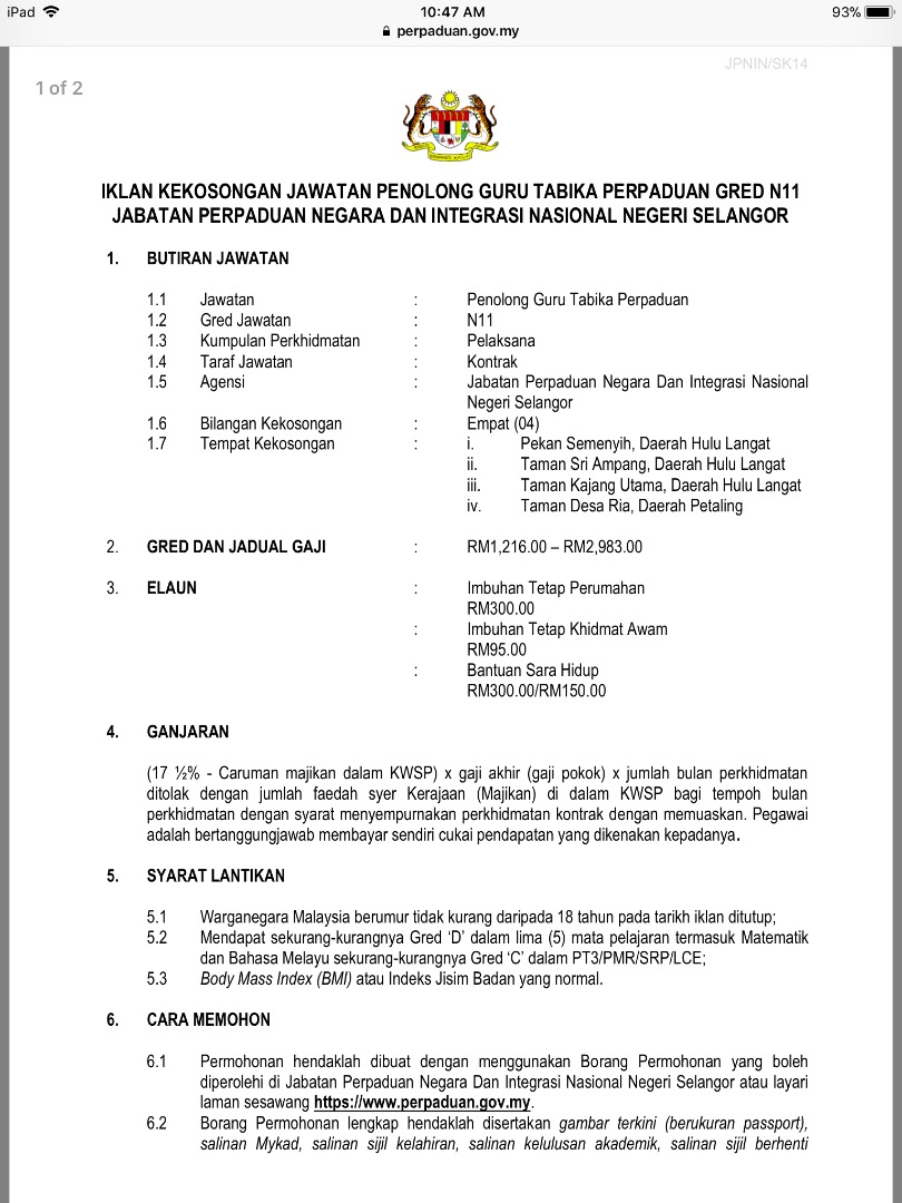 Iklan Jawatan Kosong Guru Tabika Perpaduan 2018