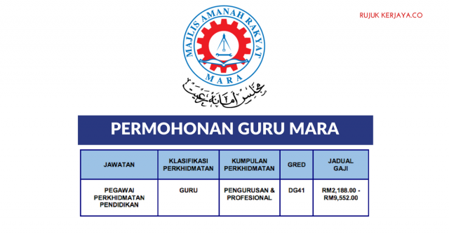 Permohonan Guru MARA DG41 di Buka (Pegawai Perkhidmatan Pendidikan MARA)