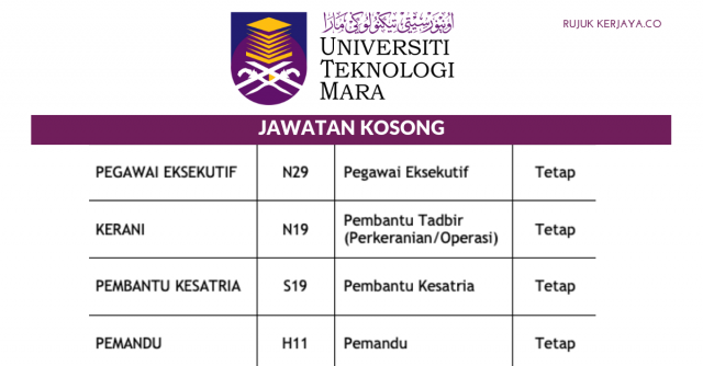 UITM ~ Kerani/Pegawai Eksekutif/Pembantu Kesatria/Pemandu & Pengawal Keselamatan