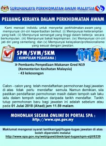 Iklan Jawatan Kosong Tukang Masak Hospital. Pembantu Penyediaan Makanan KKM N19