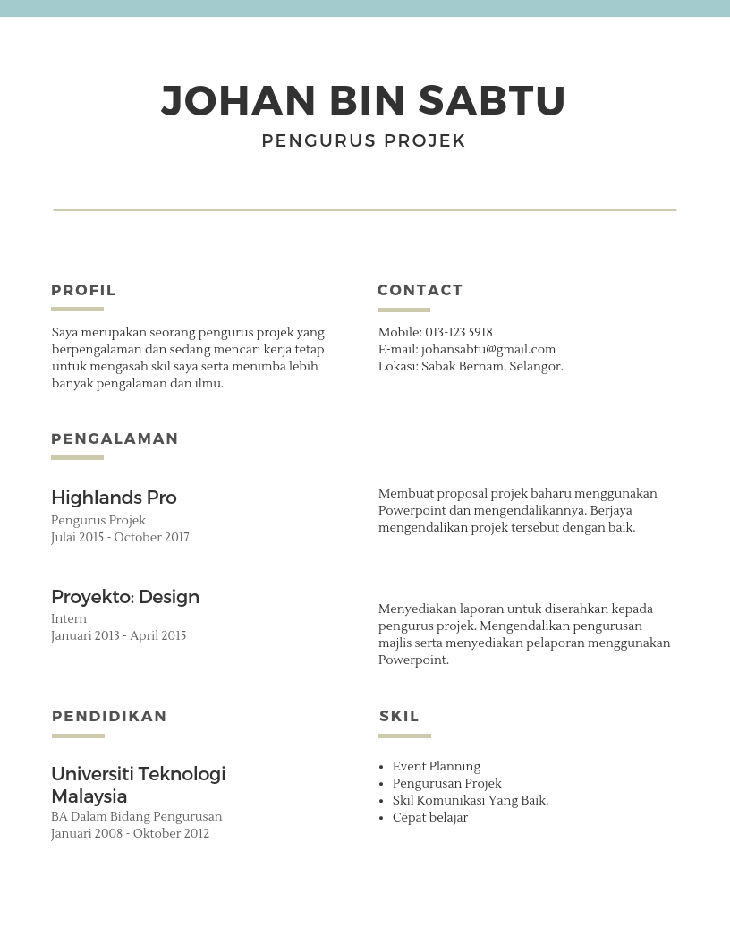 Contoh Resume Simple 1