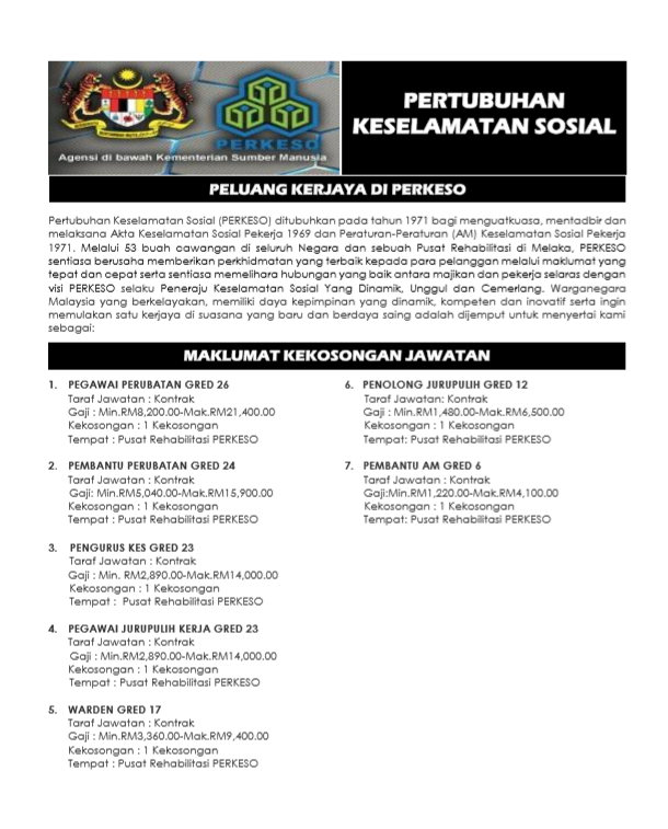 Iklan Jawatan PERKESO