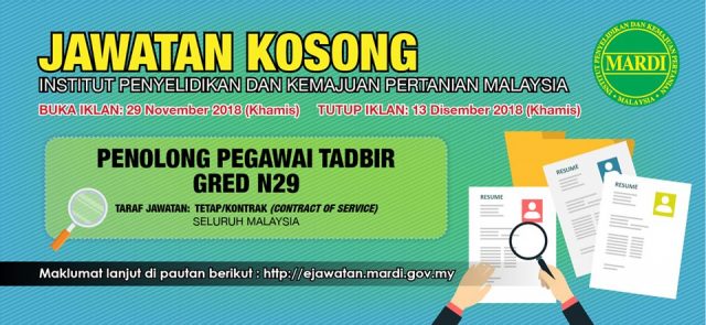 [Seluruh Negeri] Jawatan Kosong Penolong Pegawai Tadbir MARDI di Buka