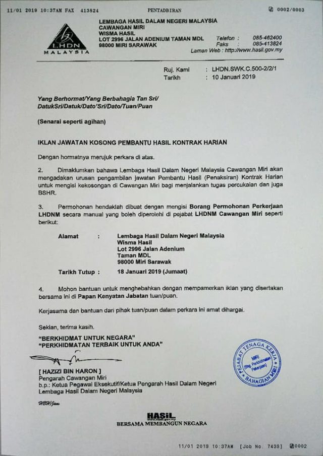 Iklan Jawatan Pembantu Hasil LHDN