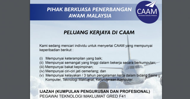 Peluang Kerjaya di Pihak Berkuasa Penerbangan Awam Malaysia (CAAM)