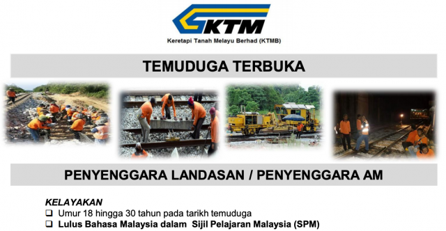 Temuduga Terbuka KTMB Jawatan Penyenggara Landasan & Penyenggara AM