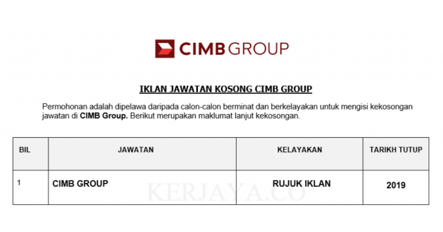 CIMB Group ~ Pelbagai Kekosongan Jawatan