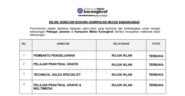 Kumpulan Media Karangkraf ~ Pelbagai Jawatan