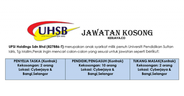 Penyelia Taska/Pendidik/Pengasuh di Universiti Pendidikan Sultan Idris (UPSI Holding) di Buka