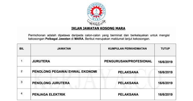 Peluang Kerjaya di MARA Majlis Amanah Rakyat 2019 ~ Pelbagai Kekosongan Jawatan Pengurusan, Profesional & Pelaksana