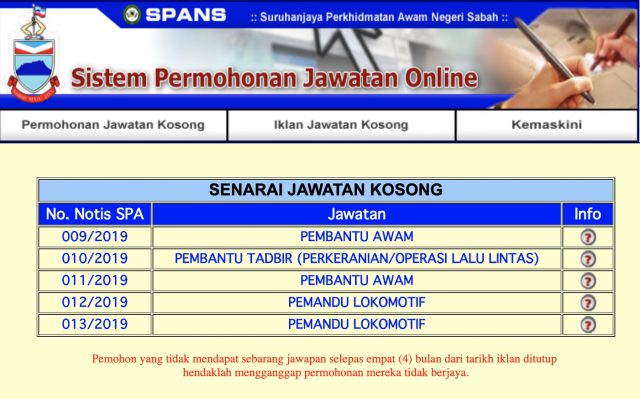 Kerajaan Negeri Sabah ~ Kekosongan Jawatan Pentadbiran & Pengurusan