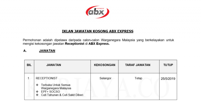 ABX Express ~ Receptionist