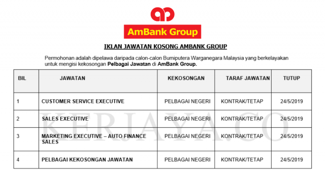 AmBank ~ Pelbagai Kekosongan Jawatan