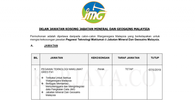Jabatan Mineral Dan Geosains Malaysia ~ Pegawai Teknologi Maklumat