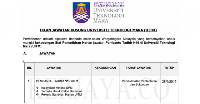 Pembantu Tadbir UITM Dibuka