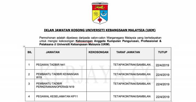 Universiti Kebangsaan Malaysia (UKM) ~ Kekosongan Jawatan Pengurusan, Professional & Pelaksana