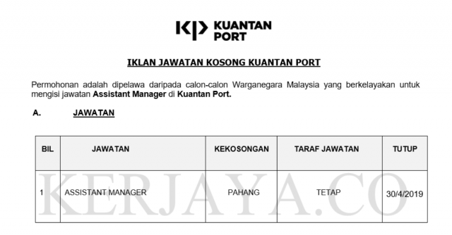 Kuantan Port ~ Assistant Manager