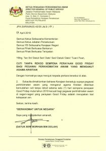 Surat Edaran Cuti Tanpa Rekod Sempena Perayaan Good Friday