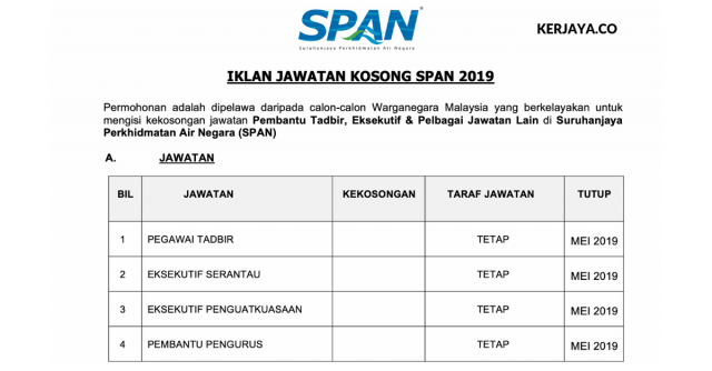 Suruhanjaya Perkhidmatan Air Negara (SPAN) ~ Pembantu Tadbir / Eksekutif / Pembantu Pengurus