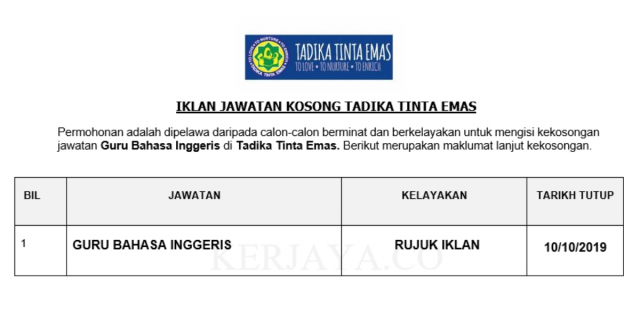 Tadika Tinta Emas ~ Guru Bahasa Inggeris