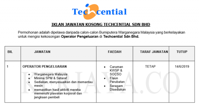 Operator Pengeluaran di Techcential