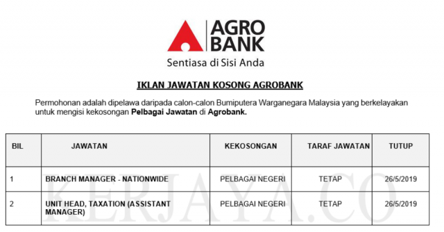 Agrobank ~ Branch Manager/ Unit Head, Taxation