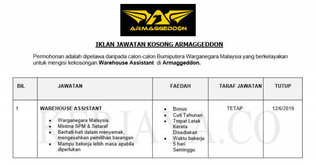 Armaggeddon ~ Warehouse Assistant