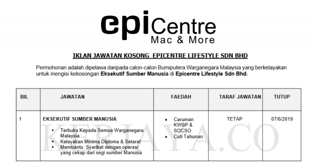 Epicentre Lifestyle ~ Eksekutif Sumber Manusia