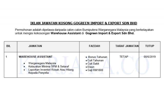 Gogreen Import & Export ~ Warehouse Assistant