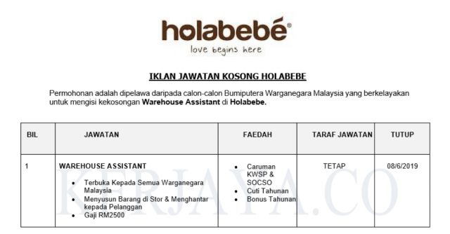 Holabebe ~ Warehouse Assistant
