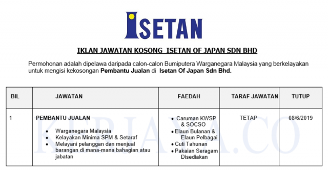 Isetan Of Japan ~ Pembantu Jualan