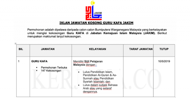 JAKIM / 147 Kekosongan Guru Kelas Al-Quran & Fardhu Ain (KAFA)