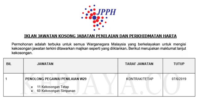 Jabatan Penilaian Dan Perkhidmatan Harta ~ 71 Kekosongan Penolong Pegawai Penilaian