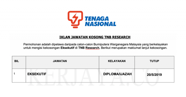 Eksekutif TNB Research / Permohonan Terbuka